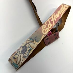 Ed Hardy Y2K Tattoo Graphic Leather Belt Medium Colorful Streetwear Bulldog